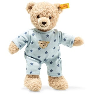 Steiff Teddy and Me Teddybär Junge Baby mit Schlafanzug 25 cm, Teddybär mit blauem Schlafanzug, Kuscheltier für Babys, Plüschtier für babysanfte Haut, waschmaschinenfest