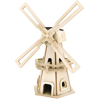 Pebaro 834/1 Solar Holzbausatz Windmühle, 3D Puzzle, Modellbausatz, Basteln mit Holz, Holzpuzzle, Bastelset, vorgestanzte Holzplatte, ausbrechen, zusammenstecken, fertig, Geschenkidee, 8 x 12 x 21 cm
