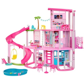 Barbie Puppenhaus Traumvilla, mit 3 Etagen, Licht- und Soundeffekt, Wendelrutsche, Balkon und Pool bunt