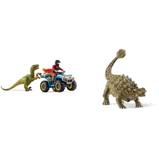 Schleich 41466 Flucht auf Quad vor Velociraptor, für Kinder ab 4 Jahren, Dinosaurs - Spielset & 15023 Dinosaurs Spielfigur - Ankylosaurus, Spielzeug ab 4 Jahren