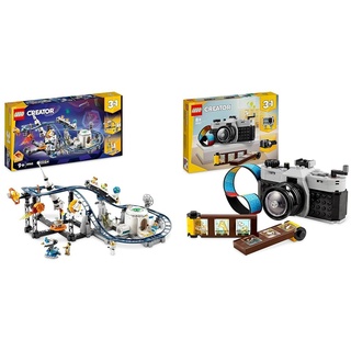 LEGO Creator 3-in-1 Weltraum-Achterbahn, Bausatz Einer Spielzeug-Kirmes mit funktionierenden Wägen & Creator 3in1 Retro Kamera Spielzeug mit 3 Modellen für Mädchen und Jungen