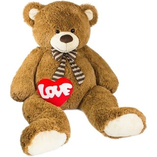 BRUBAKER Kuscheltier Riesen XXL Teddybär (150 cm) mit LOVE Herz (1-St., mit gestreifter Schleife), großer Teddy Bär, Stofftier Plüschtier braun