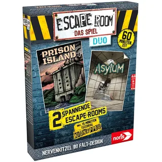 Noris 606101838 - Escape Room DUO, Familien und Gesellschaftsspiel für Erwachsene, inkl. 2 Fällen und Promo Fall mit neuartigem Falt-Mechanismus, ab 16 Jahren