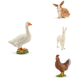 SCHLEICH 4-teiliges Spielfiguren Set Frühlings-Tiere, beinhaltet Gans, Hase, Henne und Lama