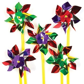 Stab-Windmühlen - Windräder für Kinder mit Doppelrosette in bunten Farben zum Basteln & Spielen, als Mitgebsel (12 Stück)