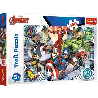 Trefl 16454 100 Elemente-Bunte Puzzles Superhelden, Disney, Kreative Unterhaltung, Spaß für Kinder ab 5 Jahren Kinderpuzzle, Marvel The Avengers, Berühmte Avengers, 410 x 275 mm