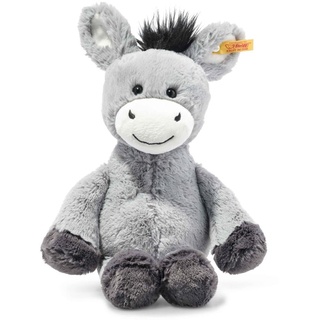 Steiff Dinkie Esel graublau 30 cm, Soft Cuddly Friends, Kuscheltier-Esel, Markenplüsch mit Knopf im Ohr, aus kuschelweichem graublauen Plüsch, Schmusetier ideal für Babys von Geburt an