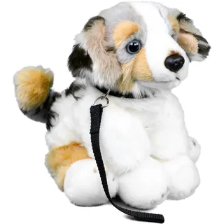 Teddys Rothenburg Kuscheltier Australian Shepherd + Leine sitzend grau/weiß/braun 28 cm Plüschhund Plüschtier