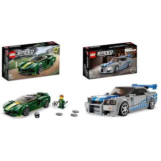 LEGO Speed Champions 2 Fast 2 Furious Nissan Skyline GT-R (R34) Rennwagen Spielzeug & Speed Champions Lotus Evija, Bausatz für Modellauto, Auto-Spielzeug