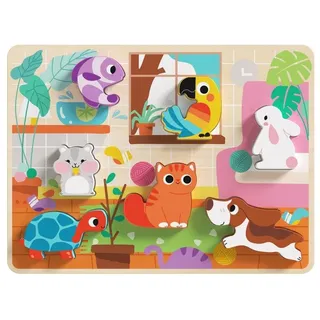 Tooky Toy 3D Kinder Holz-Puzzle Tiere, 8-teiliges Steckpuzzle, ab 12 Monaten hellbraun