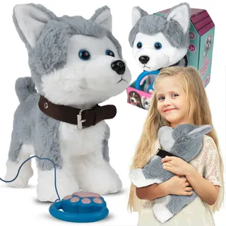 MalPlay Hund gesteuert durch Fernbedienung, Stimme und Berührung | elektrische Welpe | grau Puppy | Kuscheltier für Kinder ab 3 Jahren