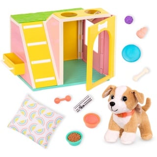 Glitter Girls Puppenzubehör – Kuscheltier Hund Chihuahua Lollie mit Zubehör Set Hundehütte – Accessoires für 36 cm Puppen, Plüschtier und Puppenhaus Puppenmöbel Spielzeug für Kinder ab 3 Jahre