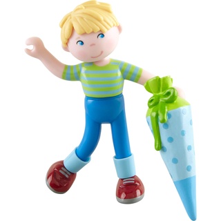 HABA 304747 - Little Friends – Sebastian, Minipuppe ab 3 Jahren, mit Schultüte, aus strapazierfähigem Kunststoff für lange Spielfreude