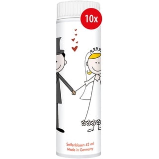 PUSTEFIX Seifenblasen Set I 10 x Klassik 42ml Hochzeit Comic I Bunte Hochzeits-Bubbles Made in Germany I Seifenblasen für Hochzeit, Standesamt, Polterabend, Kinder-Geburtstag I 10 x 42 ml Vorteilspack