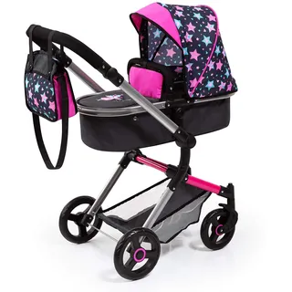 Bayer Design 18406AA Kombi Puppenwagen Neo Vario mit Wickeltasche und Einkaufskorb, umwandelbar in einen Sportwagen, höhenverstellbar, pink, schwarz mit Fee, 52cm