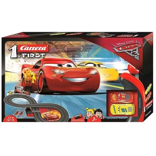 Carrera 63010 FIRST Disney Pixar Cars 3 Rennstrecke für Kleinkinder, elektrische Rennbahn mit McQueen & Ramirez Spielzeugautos mit Handregler & Streckenteilen Spielzeug für Kinder ab 3 Jahren, 2,4m