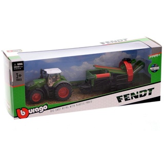 Bburago Spielzeug-Auto Bburago - Fendt Traktor mit Ernteanhänger (10cm), detailliertes Modell grün