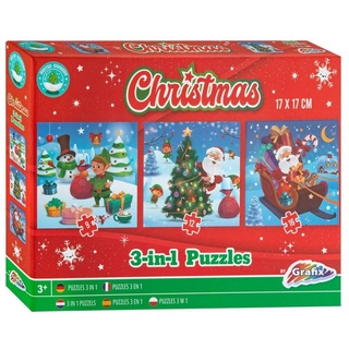 BURI Steckpuzzle Weihnachtspuzzle 3in1 Weihnachtsgeschenk Kinderpuzzle 3x 17x17cm, Puzzleteile
