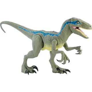 Jurassic World Riesendino Velociraptor Blue, 45 cm hoch, 106 cm lang, mit realistischer Optik, beweglichen Armen und Beinen, kann bis zu 20 Mini-Actionfiguren verschlingen, GCT93