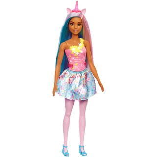Barbie Dreamtopia Einhorn Prinzessin Puppe mit blauen & rosa Haaren, rosa Einhorn Horn und Ohren, Prinzessin Rock, Strumpfhosen, Schuhe, inkl Puppe, Geschenke für Kinder 3 Jahren,HGR21