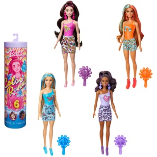 BARBIE Color Reveal Puppensortiment - 6 Überraschungen, psychedelisches rosa Color-Reveal-Muster, Kleidung, Accessoires und Flower-Power-Bürste, für Kinder ab 3 Jahren, HRK06