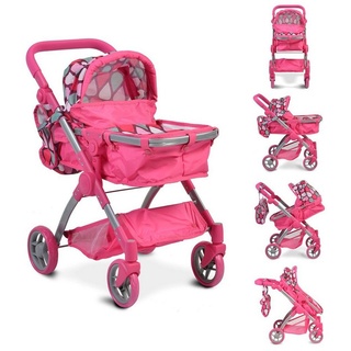 Moni Kombi-Puppenwagen »Puppenwagen Vicky 9620«, Tasche, Schiebegriff höhenverstellbar rosa