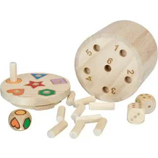 BestSaller 3020 SUPER SIX Würfelspiel Holz, beidseitig bespielbar, auch für Kinder, 36 Spielstäbchen & 3 Würfel, natur