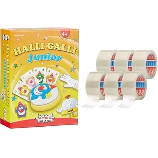 Amigo 7790 - Halli Galli Junior & tesapack 64014 im 6er Pack - Geräuscharmes Paketklebeband zum Verpacken von Paketen und Versandschachteln - transparent - 6 Rollen je 66 m