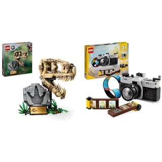 LEGO Jurassic World Dinosaurier-Fossilien: T.-rex-Kopf & Creator 3in1 Retro Kamera Spielzeug mit 3 Modellen für Mädchen und Jungen