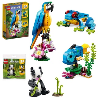 SET: LEGO Creator 3-in-1: Pandabär (30641) + Exotischer Papagei (31136) - Fisch Frosch