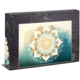 Ulmer Puzzleschmiede - Mandala-Puzzle Aquarell“ 1000 Teile - Feines weißes Mandala Motiv als Puzzle im Stile sanfter Wasser-Farben - Premium Puzzle-Qualität Made in Germany