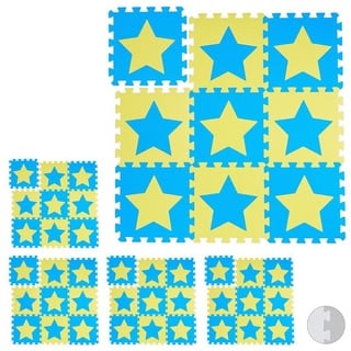 relaxdays Spielmatte 45 x Puzzlematte Sterne blau-gelb blau|gelb