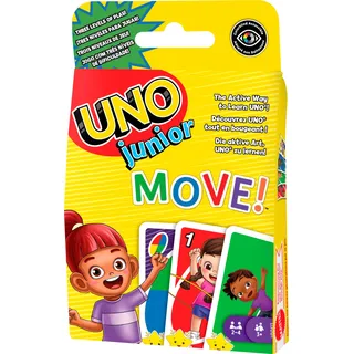 UNO Junior Move! - Aktive Variante des Kartenspiels, 3 Schwierigkeitsstufen für Einstieg jüngerer Spieler, Bewegungskarten, für Kinder ab 3 Jahren, HNN03