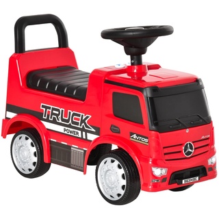 HOMCOM Rutscherfahrzeug Rutscherauto Babyrutscher Kinderfahrzeug lizenziert von Mercedes ANTOS-LKW-Stil mit Licht für Kinder von 12 bis 36 Monaten Metall PP-Kunststoff Rot+Schwarz 62,5x28,5x45cm