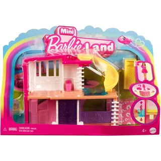 Barbie Mini BarbieLand Puppenhaus-Sets, Mini-Traumvilla mit Überraschung, ca. 4 cm große Barbie-Puppe, Möbel und Zubehörteile plus Aufzug und Pool, 4 Jahre+, HYF47
