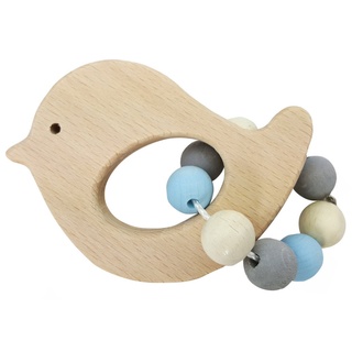 Hess Holzspielzeug 11110 - Greifling aus Holz mit kleiner Kugelkette, Nature Serie Vogel in Blau, für Babys ab 6 Monaten, handgefertigt, für Greifübungen und fröhlichen Spielspaß