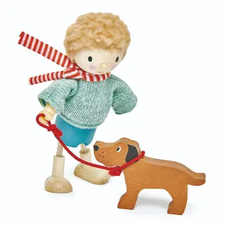 Tender Leaf Toys Mr. Goodwood & Hund (Material Holz, Kinderspielzeug, Puppe mit Hund, biegsame Beine, Mini-Spielzeug) 7508143