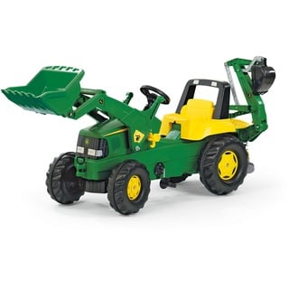 Rolly Toys Traktor / rollyJunior Trettraktor John Deere (mit Lader und Heckbagger, für Kinder ab 3 Jahren, Flüsterlaufreifen) 811076