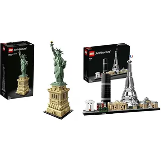 LEGO Architecture Freiheitsstatue, großes Set, Modellbausatz & Architecture Paris, Modellbausatz mit Eiffelturm, Champs-Élysées und Louvre-Modell