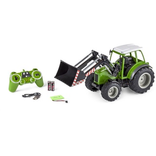 Carson 1:16 RC Traktor mit Frontlader 2.4G 100%, LED Beleuchtung, Motor- und Fahrsound, ferngesteuerter Traktor, 500907347