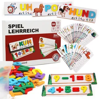 Bambebe Lernkarten Montessori Spielzeug Lesen Lernen, Steckpuzzle Montessori Holz Kinderspielzeug ab 3-6 Jahre, Buchstaben Lernen Spielzeug ab 3-8 Jahre, Einschulung Geschenk für Mädchen und Junge