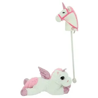 Sweety Toys 11018 Set Steckenpferd Einhorn & Einhorn Plüschtier 65 cm Weiss