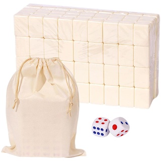 higyee Mahjong-Spiel - Reise- -chinesisches traditionelles Brettspiel mit großer Aufbewahrungstasche - Neujahrsparty-Brettspiel-Set mit 144 Mahjong-Steinen, Männer und