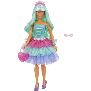 MGA Dream Ella Candy Prinzessin - DREAMELLA - Zuckerwatte-Motiv mit Bonbonduft, 29 cm - Scratch 'N Sniff Etikett, Tasche, Tiara, grünblaues Haar und modische Accessoires - Für Kinder ab 3 Jahren