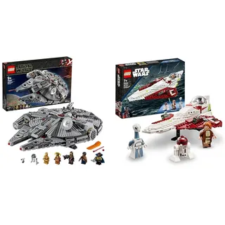 LEGO Star Wars Millennium Falcon Bauspielzeug für Kinder & Star Wars Obi-Wan Kenobis Jedi Starfighter, Spielzeug zum Bauen mit Taun We, Droidenfigur und Lichtschwert, Angriff der Klonkrieger Set 75333