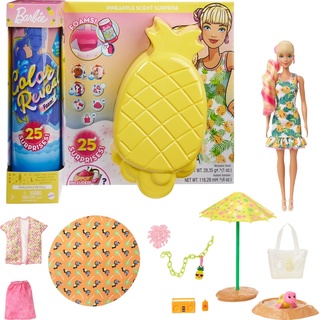 Barbie GTN17 - Color Reveal Foam Reveal Pineapple, Schaumspaß! Puppe & Tier, 25 Überraschungen: Seifenblasenlösung, Moden, Haarverlängerung, Zubehör, Armband, Geschenk für Kinder ab 3 Jahren