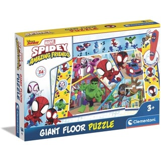 Clementoni Quiz-Bodenpuzzle Marvel Spidey 70x100 cm-Kinderpuzzle mit 24 Maxi-Puzzleteilen-Lernspielzeug mit elektronischem Stift-Lernspiel für Kinder ab 3 Jahren, 16735, Mehrfarbig, Large