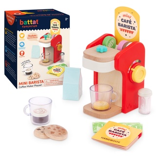 Battat Education Kaffeemaschine Kinder aus Holz für Kinderküche und Spielküche Zubehör – Pads, Milch, Zucker, Kaffeetassen, Kekse – Spielzeug Küchenzubehör, Spielgeschirr, Holzspielzeug ab 2 Jahren