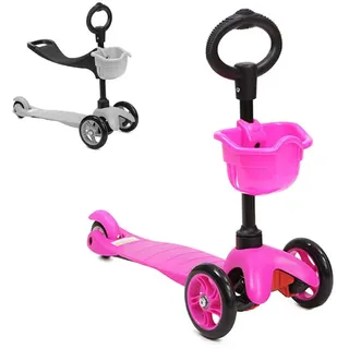 Kinderroller 3 in 1, Rutscher, Laufrad, Höhe einstellbar, Aufbewahrungskorb rosa - Rosa