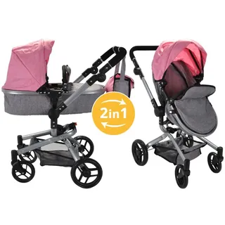 Bandits & Angels Puppenwagen Pink Modern Angel 2in1 Hellrosa ab 3 Jahren – Puppenwagen – Für Mädchen – Verstellbare Schiebestange 48-81 cm ...